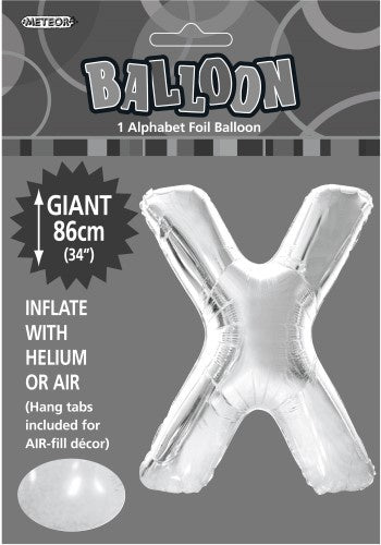 Silver " x " Alphabet Foil Balloon 86cm (34